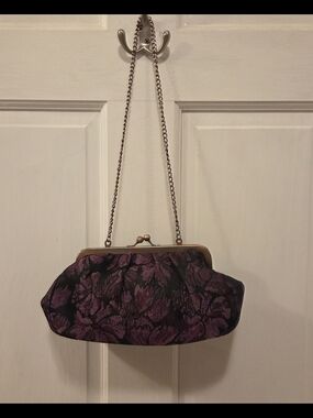 Joan Rivers Classic Purple Floral Evening Clutch with Chain Strap NWOT